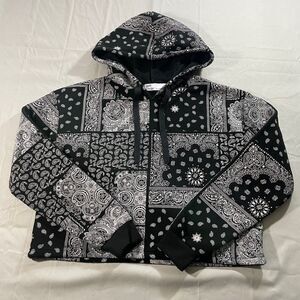 Roma Concept by Rosee Crop Top Hoodie Pullover Drawstring Sweater Black Women LG